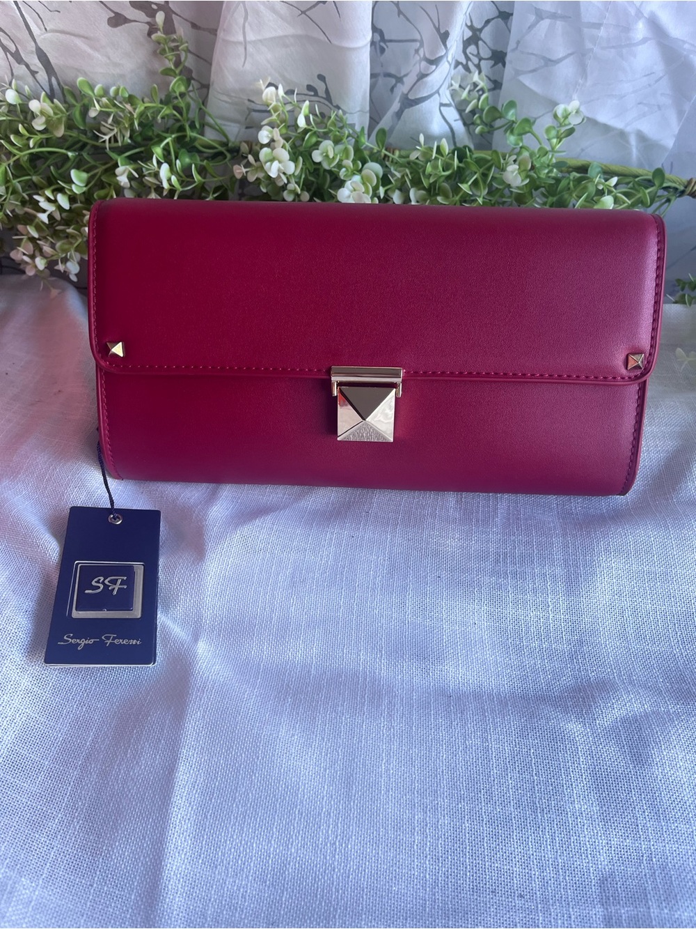 Cherry Red Clutch with Pyramid Lock